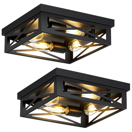 ZHU YAN Farmhouse Ceiling Light Fixture, 2 Pack Square Black Metal Cage Ceiling Lamp for Kitchen Entryway Hallway (4-Light) ZHU YAN