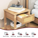 IBUYKE Rattan Nightstand Set of 2, Boho Night Stand with Drawer, Wood Bedside Tables with Storage Shelf, End Table with Legs for Bedroom, Natural UWNS011N-2 IBUYKE