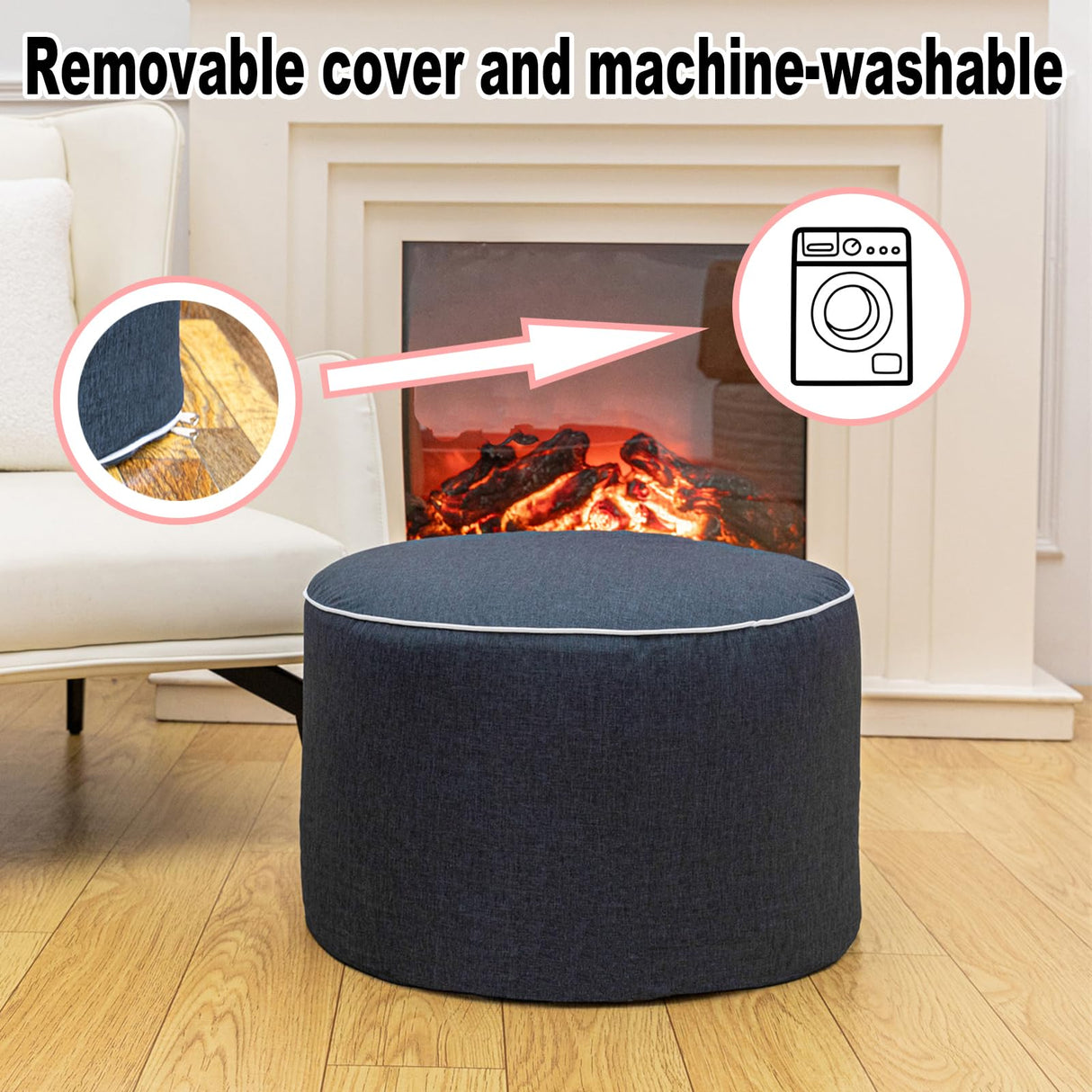 AbunHeri Outdoor Ottoman Outdoor Ottomans for Patio 19x12 Inches Modern Lightweight Foam Stuffed Pouf Outdoor Footstool Footrest Foot Stool Waterproof (Navy Blue) AbunHeri
