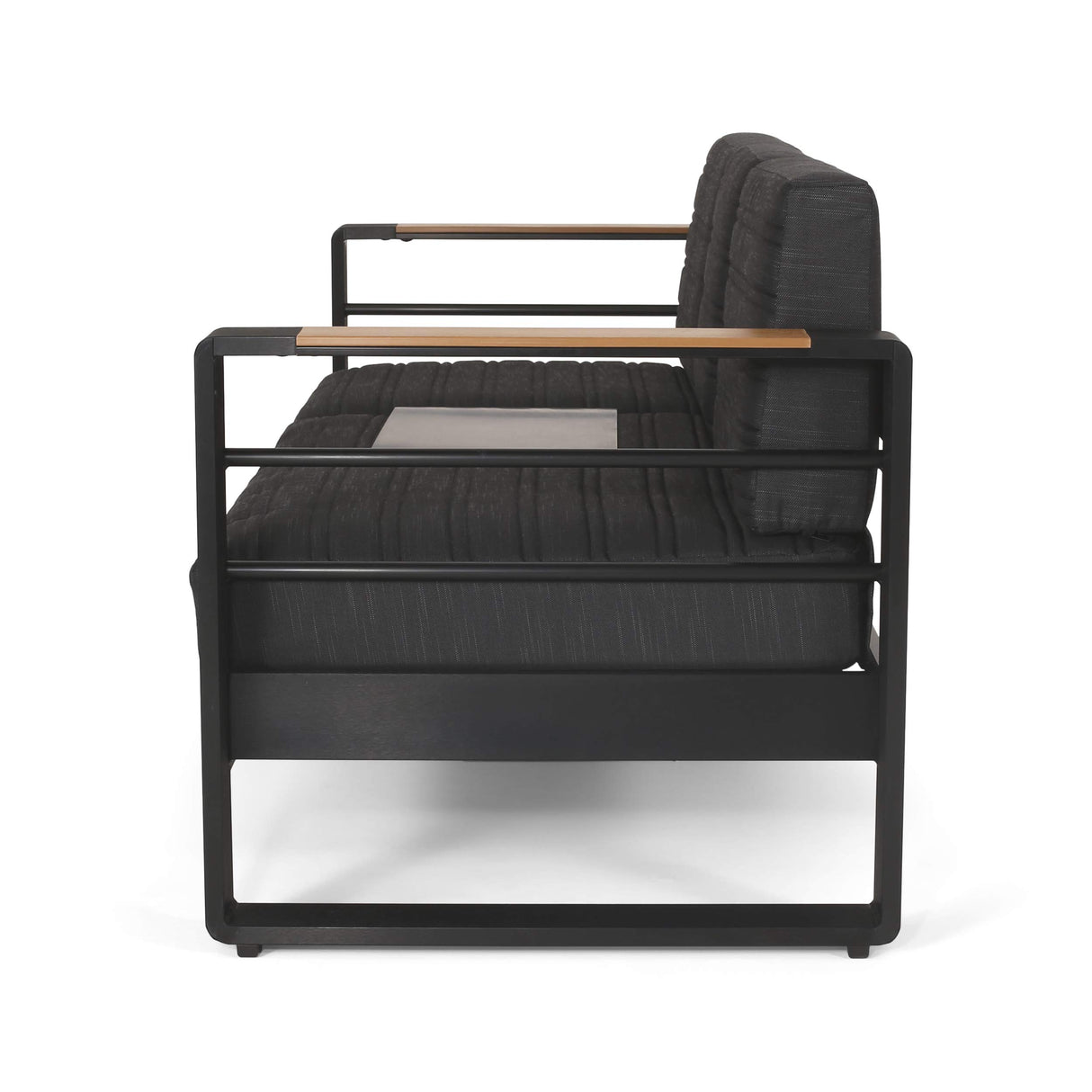 Christopher Knight Home Giovanna Outdoor 3 Seater Sofa, Dark Grey + Natural + Black Anodize Christopher Knight Home