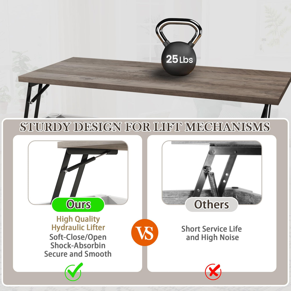 NEWBULAND 35" Lift Top Coffee Table with Storage, Wooden Coffee Tables for Living Room, Farmhouse Coffee Table with Large Hidden Storage Compartment, White and Grey NEWBULAND