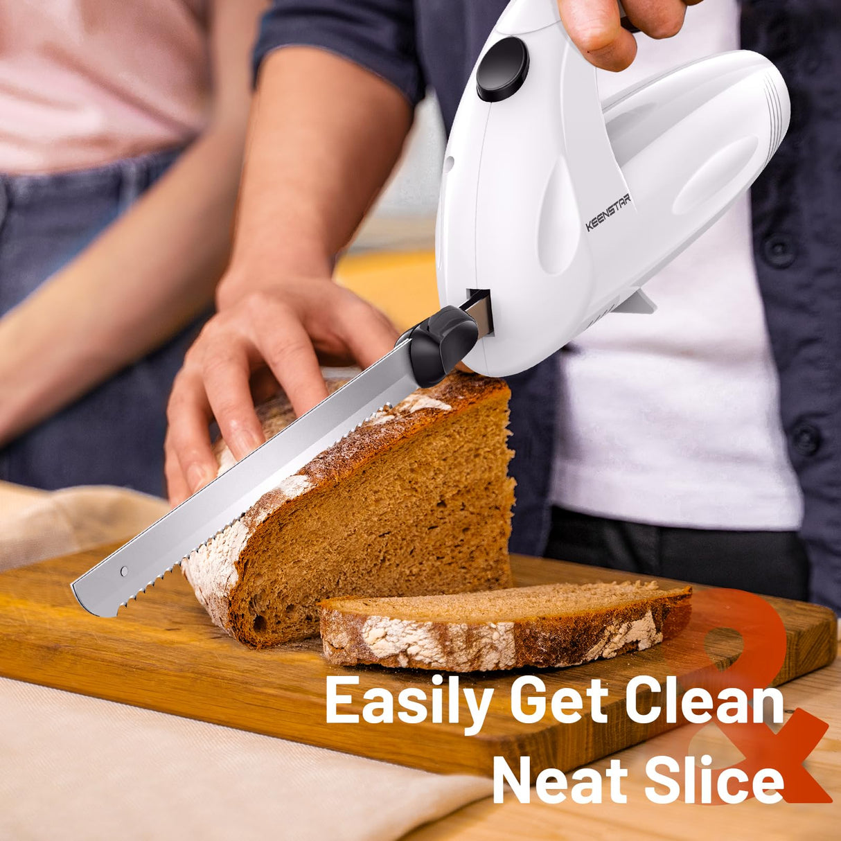 KEENSTAR Electric Knife for Carving Meat, Turkey, Bread, 150W Electric Knife Set with 2 Serrated Stainless Steel Blades & Serving Fork for Slicing Poultry, Ham & More, Ergonomic Handle & Safety Lock KEENSTAR