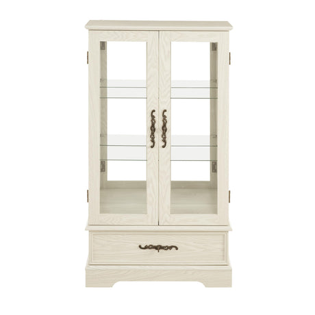 CKEASEAN Curio Cabinet 47" H Vintage Glass Display Cabinet with 3-Tier Adjustable Glass Shelves, Acrylic Mirrored Back Pane, Light Blub Included, China Cabinet for Living Room (White) CKEASEAN
