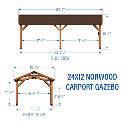 Backyard Discovery Norwood 24 ft. x 12 ft. Cedar Wood Gazebo,Thermal Insulated Steel Roof, Durable, Supports Snow Loads and Wind Speed, Rot Resistant, Backyard, Deck, Garden, Patio Light Brown