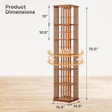 Athena Collection Rotating Bamboo Bookshelf, 6-Tier Floorstanding Corner Bookcase, 360-Degree Modern Open Book Storage Rack for Living Room Bedroom Office Furniture, Brown Athena Collection