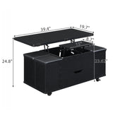 Christopher Knight Home Lucid Wooden Lift Top Coffee Table with Hidden Storage and 4 Stools, Center Table for Living Room with Compartment/Drawer, Multifunctional Table with Casters, Black Christopher Knight Home