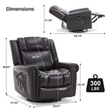 SOFTHION Swivel Rocker Recliner Chair, Leather Massage Vibration Heat Traditional Manual Recliner for Adults, Single Sofa for Living Room, Bedroom Home Theater Seating, Glider, Brown SOFTHION