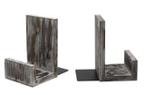 OwlGift Rustic Torched Wood L-Shaped Solid Wood Bookends, Decorative Bookends w/Black-Tone Metal Supports, Non-Skid and Sturdy to Hold Heavy Books, 1-Pair Owlgift