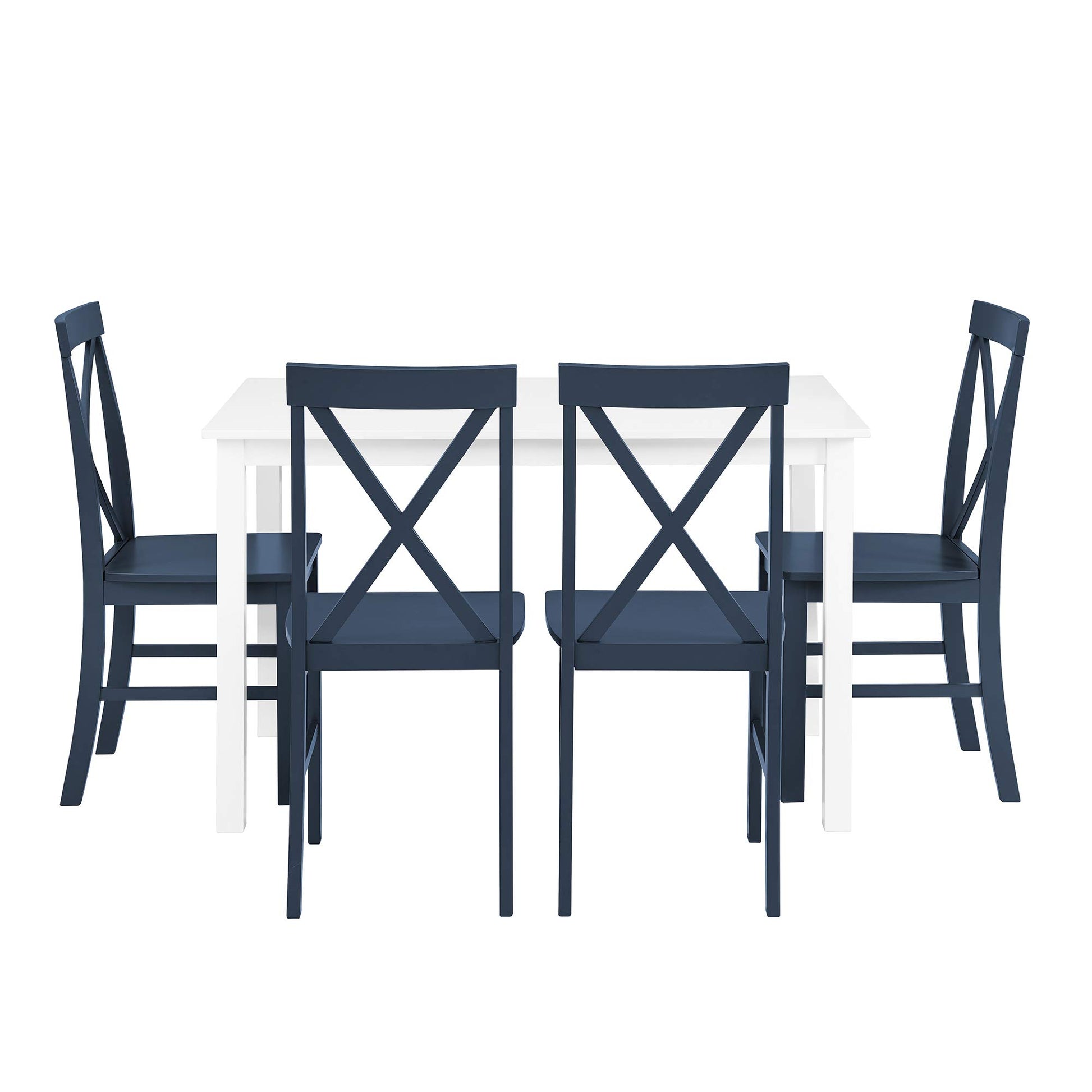 Walker Edison Bennet Bennett Farmhouse 5 Piece Table and X Back Chair Dining Set, Set of 5, Navy Blue - WoodArtSupply