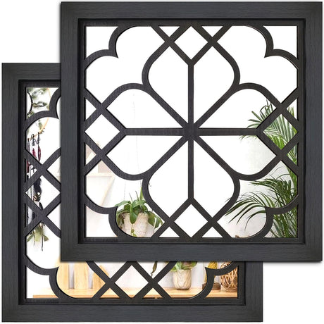 Wocred 2 PCS Square Wall Mirror,Gorgeous Rustic Farmhouse Accent Mirror,Black Entry Mirror for Bathroom Renovation,Bedrooms,Living Rooms and More(12”x12”) Wocred
