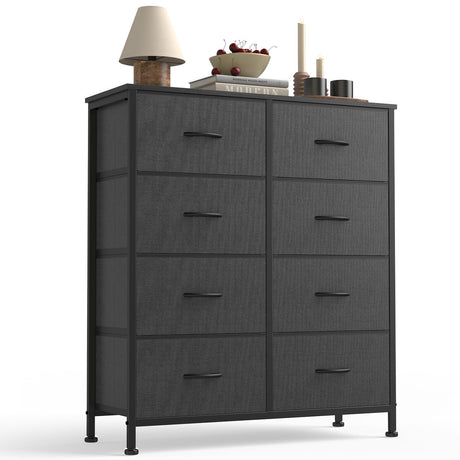 Sweetcrispy 8 Drawer Dresser with Fabric Bins Fabric Storage Tower Organizer for Bedroom Closet Hallway Entryway Tall Chest of Drawers with Steel Frame Wood Top Easy Pull Handles,Grey Sweetcrispy