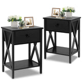 VECELO Night Stands for Bedroom Rustic Nightstand Bedside End Tables with Drawer Storage, (Set of 2), Classic Black VECELO