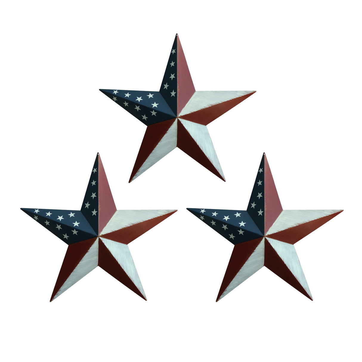 CVHOMEDECO. Rustic Antique Gifts American Flag Metal Barn Star Wall/Door Decor, 12-Inch, Set of 3. CVHOMEDECO.