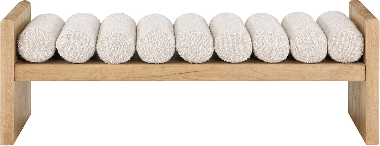 Meridian Furniture Waverly Collection Modern | Contemporary Bench with Solid Wood Rich Finish, Luxurious Boucle Fabric, 52" W x 19" D x 18" H, Cream Meridian Furniture