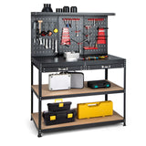 Goplus Work Bench with Pegboard, 48”x24” Work Table with Drawers, 965LBS Capacity, Pegboard, 25 Hanging Accessories, Metal Tool Bench, Heavy Duty Workbench for Garage, Workshop Goplus