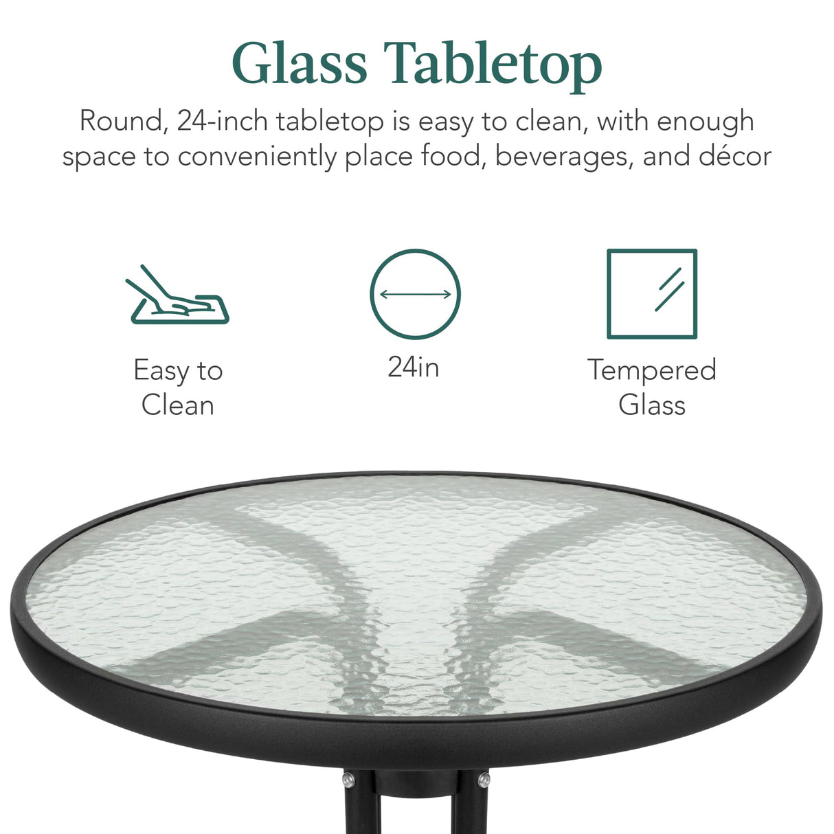 Best Choice Products 3-Piece Patio Bistro Dining Furniture Set w/Textured Glass Tabletop, 2 Steel Folding Chairs, Polyester Fabric - Black Best Choice Products