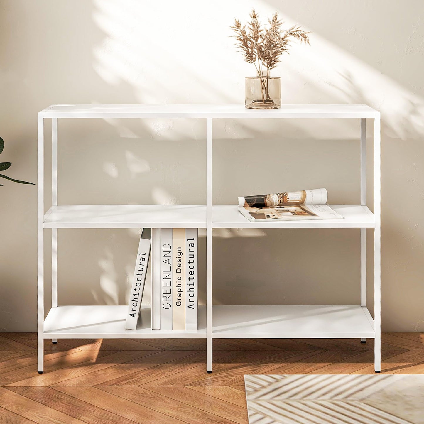 HDANI 39.4 Inches Metal Console Table with 3 Tier Storage Shelves,Sofa Table,Narrow Console Table,Modern Style,Suitable for Entryway Table Living Room,Bedroom,White