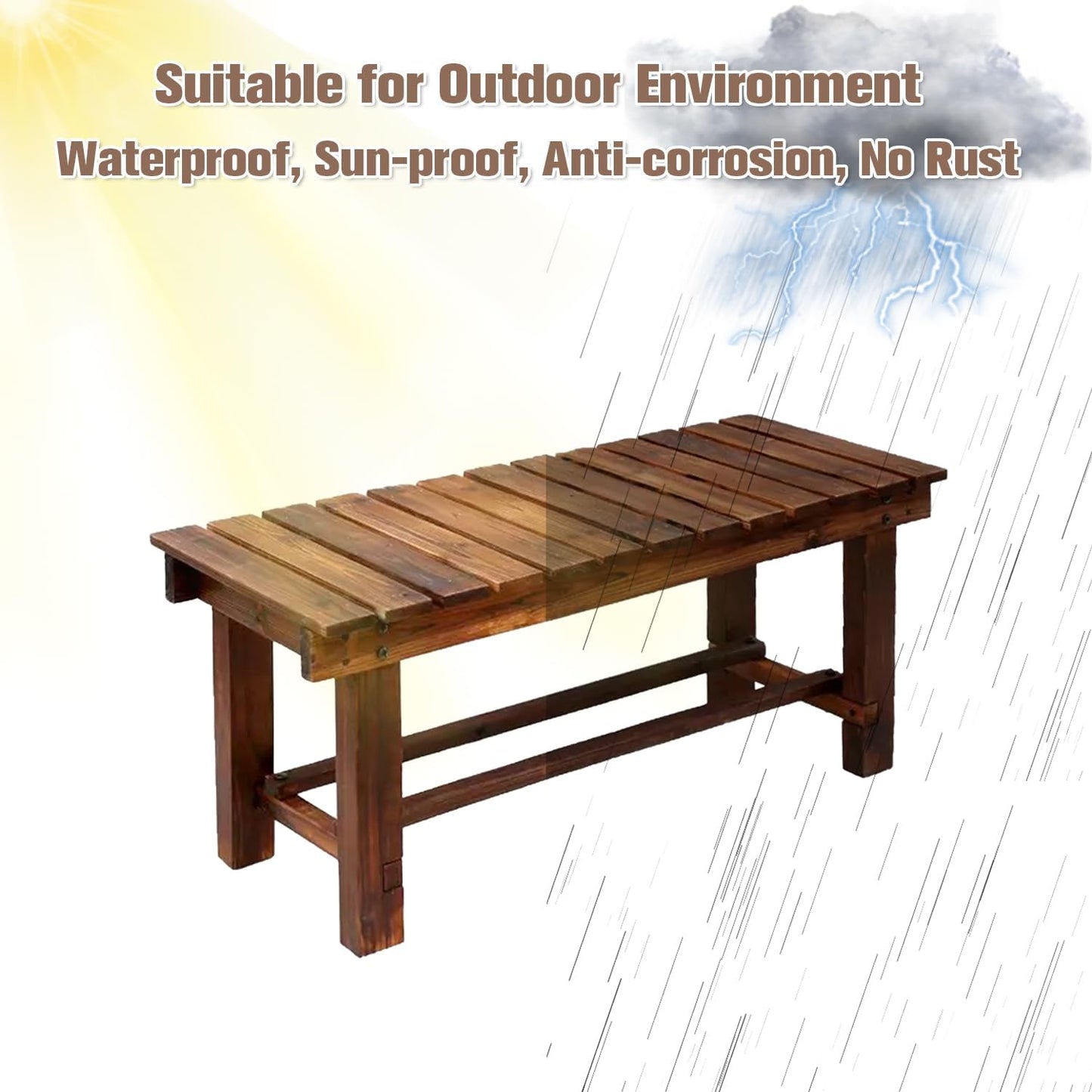 YangAera Outdoor Garden Benches Weatherproof Patio Bench Two-Person Seat Backless Bench Wood Bench with Slatted High Temperature Bench for Front Porch Backyard (Upgraded to Prevent Fading) 90 - WoodArtSupply