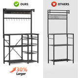 Kalrin 38.8 Inch Grey Oak Bakers Rack with Power Outlets and Hooks Kalrin