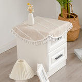 YZKITM Round Rustic Small Tablecloth Washable Striped Jacquard Linen Doily Heavy Weight Farmhouse Style Tassel Table Cover for Kitchen Dining Party Night Tables Decoration 24 Inch Light Coffee YZKITM