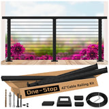 Zylorix 4ft-8ft Complete Set 42" Deck Cable Railing System with Handrail Adjustable, T304 Stainless Steel Black Level Drilled Cable Railing Posts Kit with 1/8" Cable Railing Hardware for Outdoors Zylorix