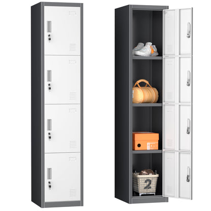 INTERGREAT Metal Lockers for Employees with Lock, 72" Employees Locker Storage Cabinet with 4 Doors, Tall Steel Storage Locker for Home Office, Gym, School (4 Door-Black Gray) - WoodArtSupply