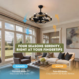 Industrial Caged Ceiling Fan with Lights, 27" Farmhouse Fandelier with Remote Control, 6-Speed Quiet Reversible Motor, E12 Base, Rustic Black and Wood Finish, No Bulbs Included Fansconce