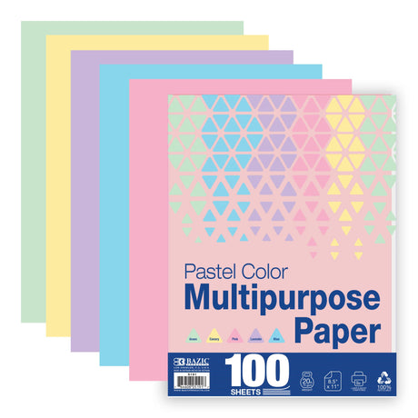 BAZIC 100 Sheets Pastel Color Multipurpose Paper 8.5"x11", Colored Copy Paper Fax Laser Printing for Office School (100/Pack), 1-Pack BAZIC Products