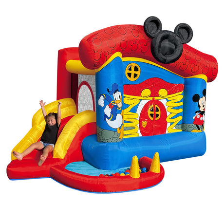 Funormous Disney Mickey Mouse Bounce House with Slide, Indoor Outdoor Inflatable Bouncy Castle Funhouse Ball Pit Plus Heavy Duty Air Blower Funormous