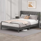 DOGIBIXO Grey Upholstered Bed Frame with LED Lights and Wingback Headboard, Easy Assembly, No Box Spring Needed DOGIBIXO