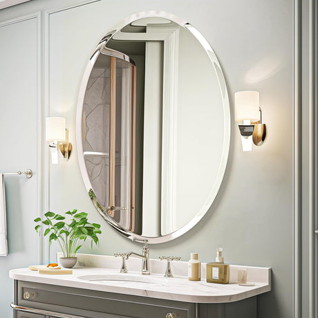 USHOWER Bathroom Mirror for Over Sink, 24x36 Inch Oval Frameless Mirror, Beveled and Polished, Decorative Wall Mirror for Bathroom, Bedroom, Vanity, Entryway, Modern and Elegant USHOWER