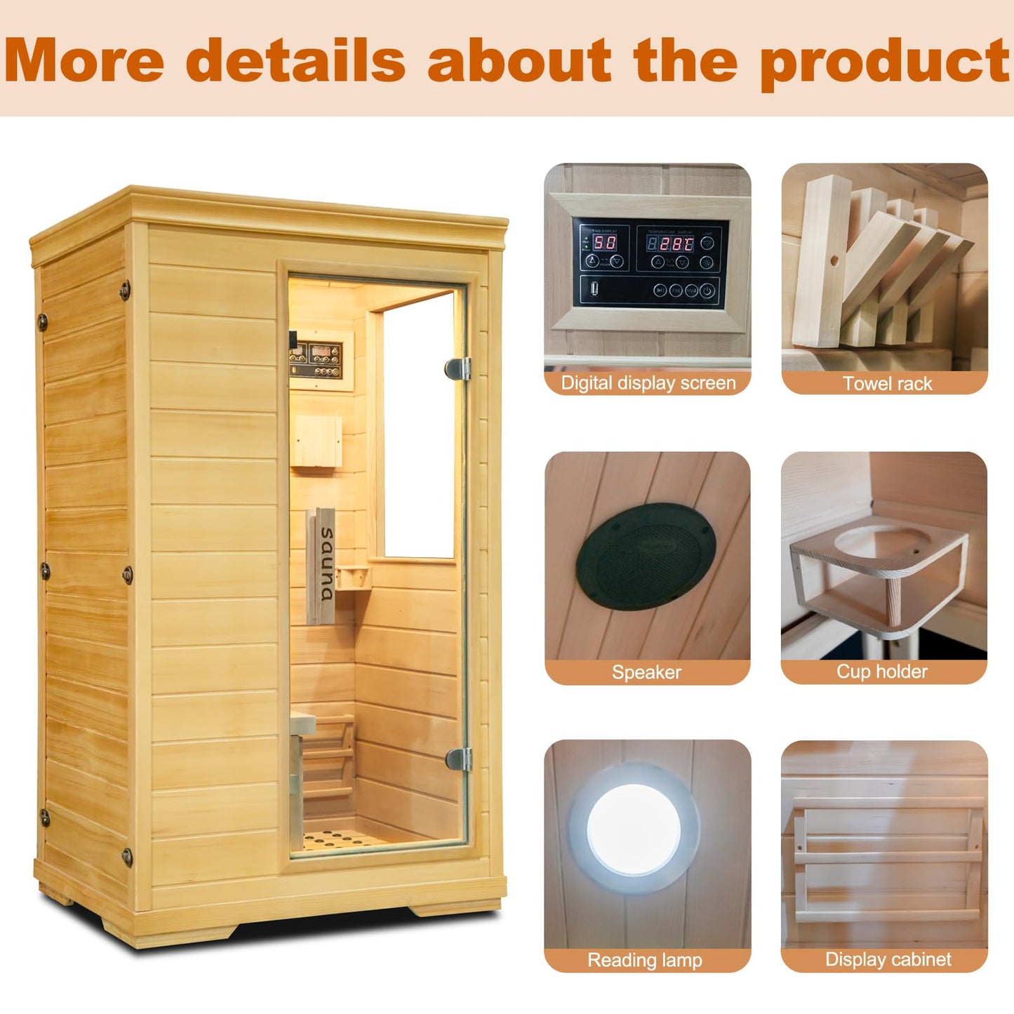 Eleopp Far Infrared Sauna Room,1 Person Indoor Side-Opening Home Sauna Canadian Hemlock Wood Infrared Dry Sauna 1050W Carbon Heating Panels Infrared Home Spa for Christmas Valentine's Day Gift