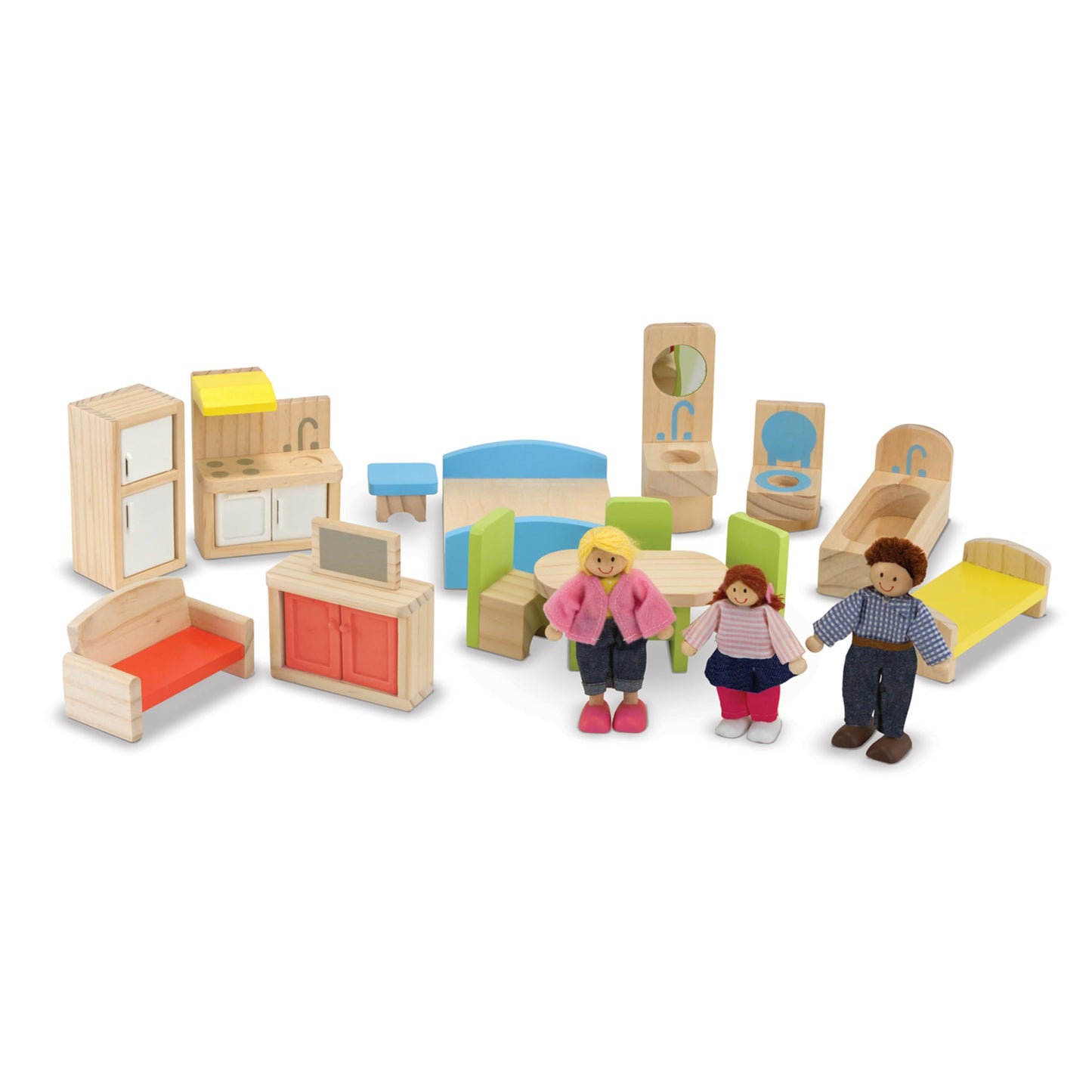 Melissa & Doug Hi-Rise Wooden Dollhouse With 15 pcs Furniture - Garage and Working Elevator - WoodArtSupply