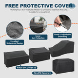 VONZOY Patio Furniture Set with Fire Pit Table, 7 Piece Outdoor Sectional Conversation Sets Wicker Rattan Sectional Sofa with Coffee Table for Patio Garden Backyard, 4'' Thickened Cushion Dark Grey VONZOY