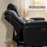 URRED Power Loveseat Recliner Sofa with Flipped Backrest Console, Wall Hugger RV Reclining Loveseat Sofa Couch with LED Light/Bluetooth Speakers/USB/Outlets/Cup Holders/Pillow/Side Pocket, Black URRED