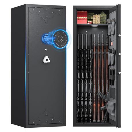 10-15 Gun Safe for Home, Large Capacity Rifle and Pistol Security Cabinet Quick Access Digital Keypad Lock, Backup Keys, Adjustable Shelves, Heavy Duty Steel Construction for Secure Firearms Storage KAER