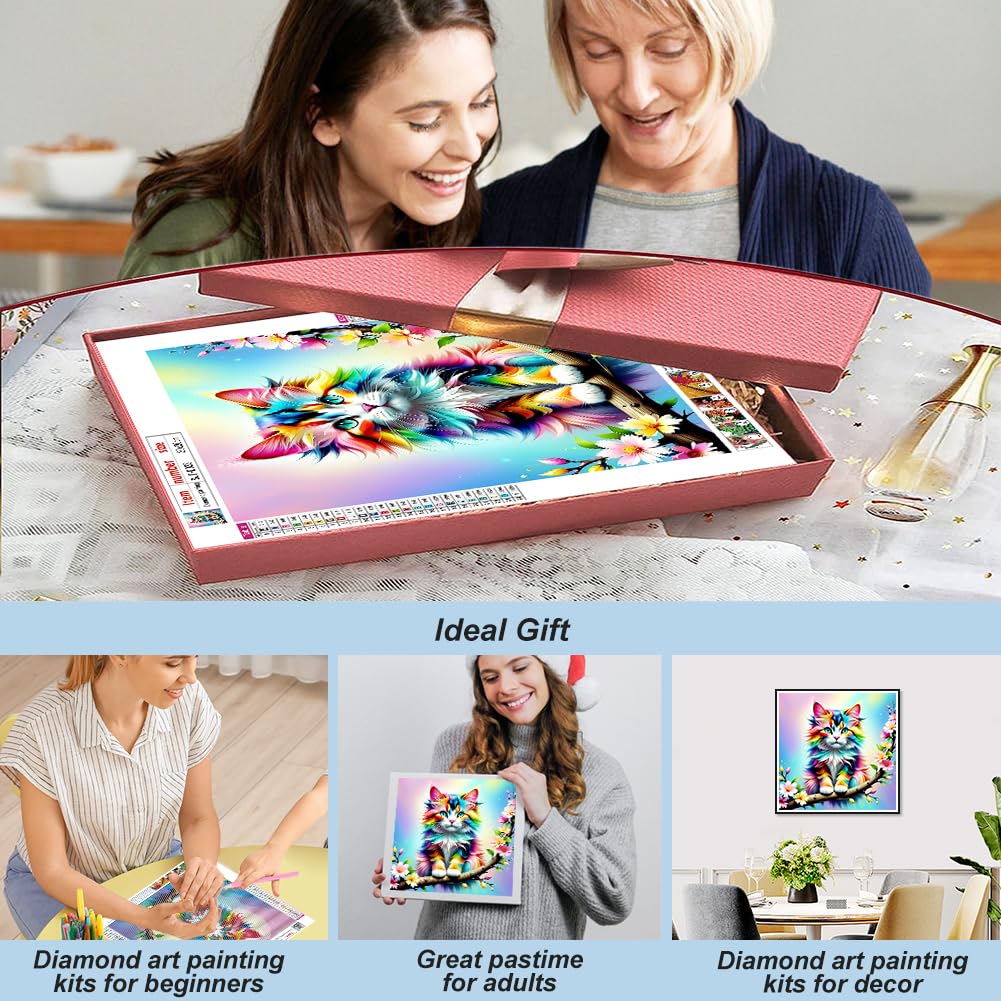 SJUTOUCI Diamond Painting Kits for Adults, Cat Diamond Art Kits, Round Full Drill Bead Gem Art, 5D DIY Paint with Diamonds Crafts for Home Wall Decor Gift 12x12inch SJUTOUCI