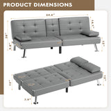 Homall Futon Sofa Bed, Leather Futon Couch with Removable Armrests, Adjustable Recliner Sleeper Sofa Bed with Dual Cup Holders for Living Room, Apartment, Office (Grey) Homall