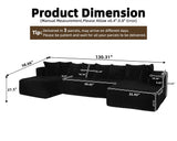 130" Cloud Boneless Sectional Couches for Living Room, U Shaped Sleeper Sofa Bed with Deep Seat Chaise, High Density Foam Compression Sofa, Modular Black Corduroy Couch with 8 Pillows No Assembly CAPCAEK