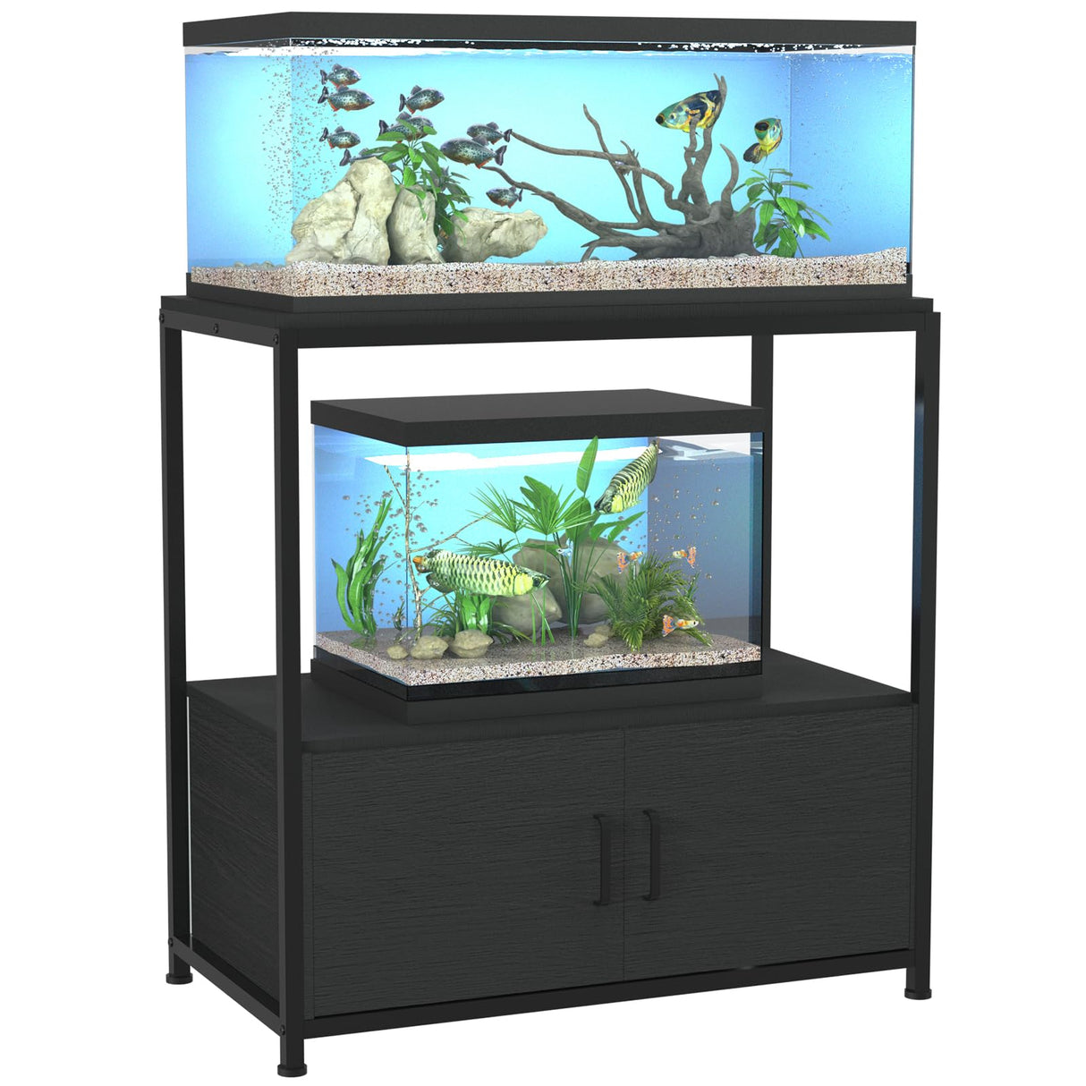 VANVERB Fish Tank Stand for 20-29 Gallon Aquarium, Heavy Duty Metal Wood Aquarium Stand with Cabinet Accessories Storage, Black VANVERB
