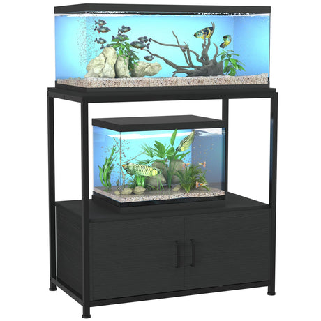 VANVERB Fish Tank Stand for 20-29 Gallon Aquarium, Heavy Duty Metal Wood Aquarium Stand with Cabinet Accessories Storage, Black VANVERB
