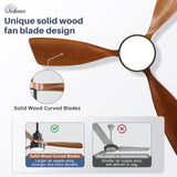 Sofucor 48 Inch Smart Ceiling Fan with Lights and Remote/APP Control, Compatible with Alexa/Google, 3 Blade Brown Black Solid Wood Low Profile Ceiling Fan for Indoor Outdoor Bedroom Farmhouse Patio Sofucor