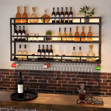 39.1in Wall Mounted Wine Rack, Wine Rack Wall Mounted With Wine Glass Rack, Metal Bar Bottle Display Shelf Wine Cups Hanging Holder, For Home Bar Cafe Dining Room Decoration (BLACK, 39.1*10*35.5IN) amhricho