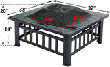 ZENY 32in Outdoor Fire Pits Outside Wood Burning Firepit Square Metal Fireplace Table Fire Bowl with Grill,Screen and Poker for Camping Bonfire Backyard BBQ ZENY