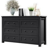 Dresser for Bedroom with 6 Drawers, Black Double Dresser Wood Farmhouse Chest of Drawers, Modern Closet Storage Furniture, Wide Wooden TV Stand Clothes Organizer Cabinet for Hallway, Living Room Xixini