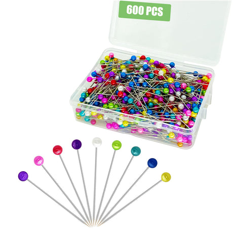 600PCS Sewing Pins Straight Pin for Fabric, Pearlized Ball Head Quilting Pins Long 1.5inch, Multicolor Corsage Stick Pins for Dressmaker, Jewelry DIY Decoration, Craft and Sewing Project Sunenlyst