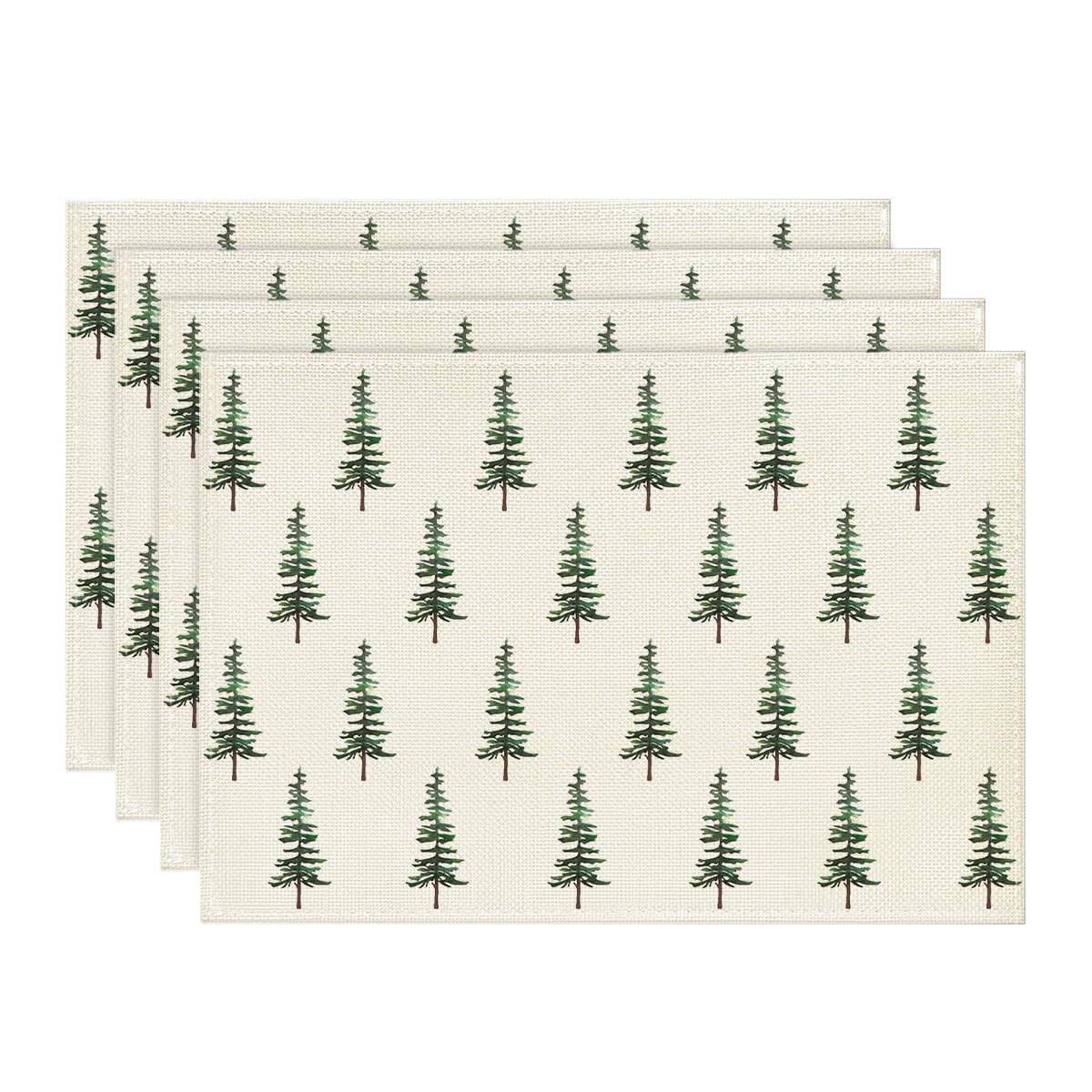 Artoid Mode Green Xmas Pine Christmas Placemats Set of 4, 12x18 Inch Seasonal Christmas Table Mats for Party Kitchen Dining Decoration Artoid Mode