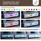 IKIFLY LED Floating TV Stand for 85+ inch TV, White High Glossy Wall Mounted Haning TV Stand with 2 Cabinets, Modern Floating Entertainment Center Console Shelf for Living Room, Bedroom IKIFLY