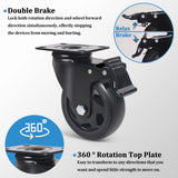 4 Inch Swivel Plate Caster Wheels, All Black Heavy Duty Casters Set of 4 with Brake, Polyurethane Locking Caster Wheels for Cart, Workbench, Load 2000lbs Wieyunn
