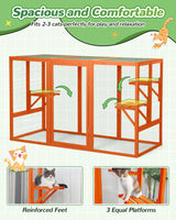 Catio Outdoor Cat Enclosure,71" L Outside Cat House Weatherproof, Wooden Catios for Cats Patio, Cat Houses with 3 Platforms (Orange-Red, Large) Nyeekoy